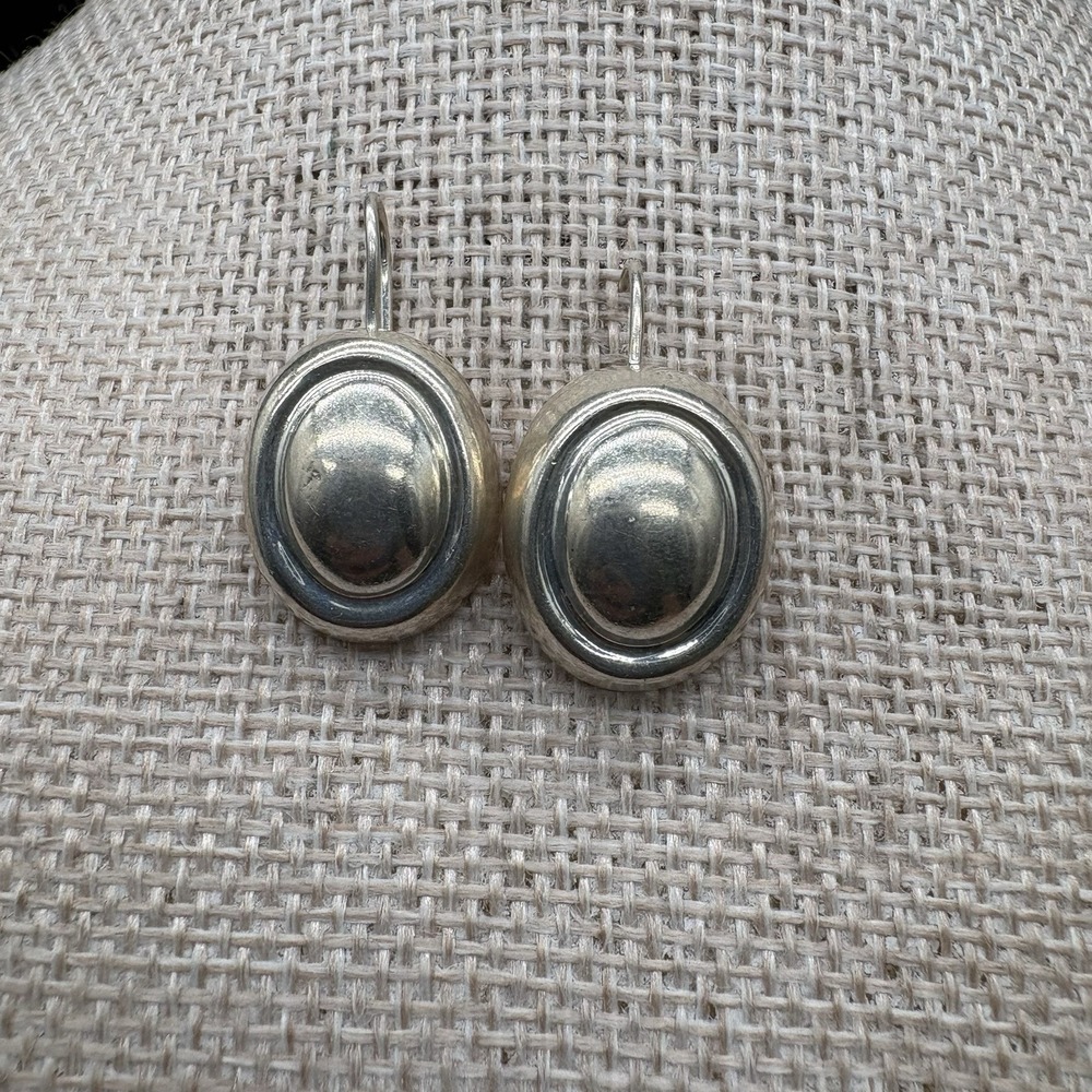 Sterling Silver 925 Taxco Mexico Vintage Oval Domed Hook Earrings